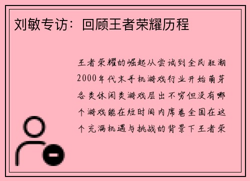 刘敏专访：回顾王者荣耀历程