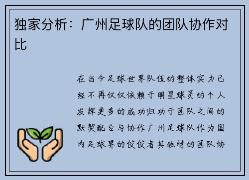 独家分析：广州足球队的团队协作对比