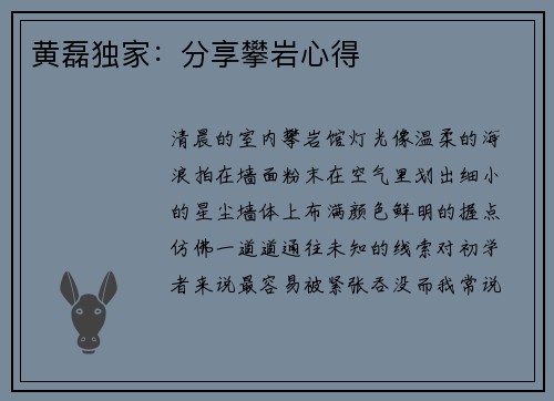 黄磊独家：分享攀岩心得